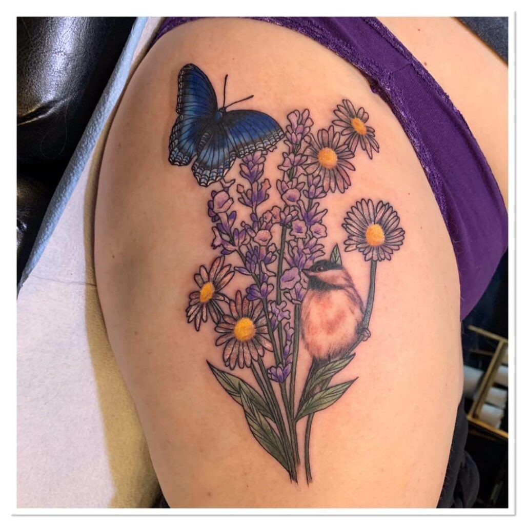 Flower And Butterfly Hip Tattoo