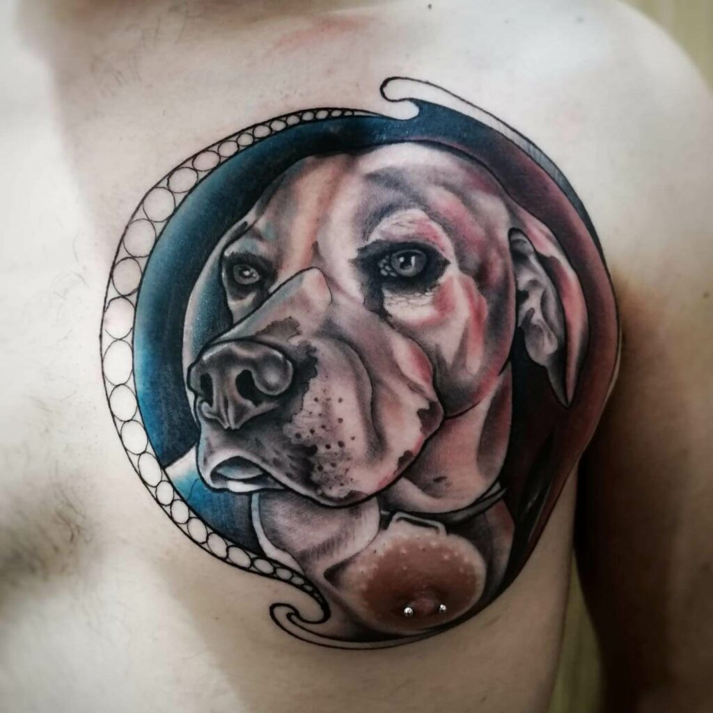 Colored German Shorthaired Pointer Dog Tattoo