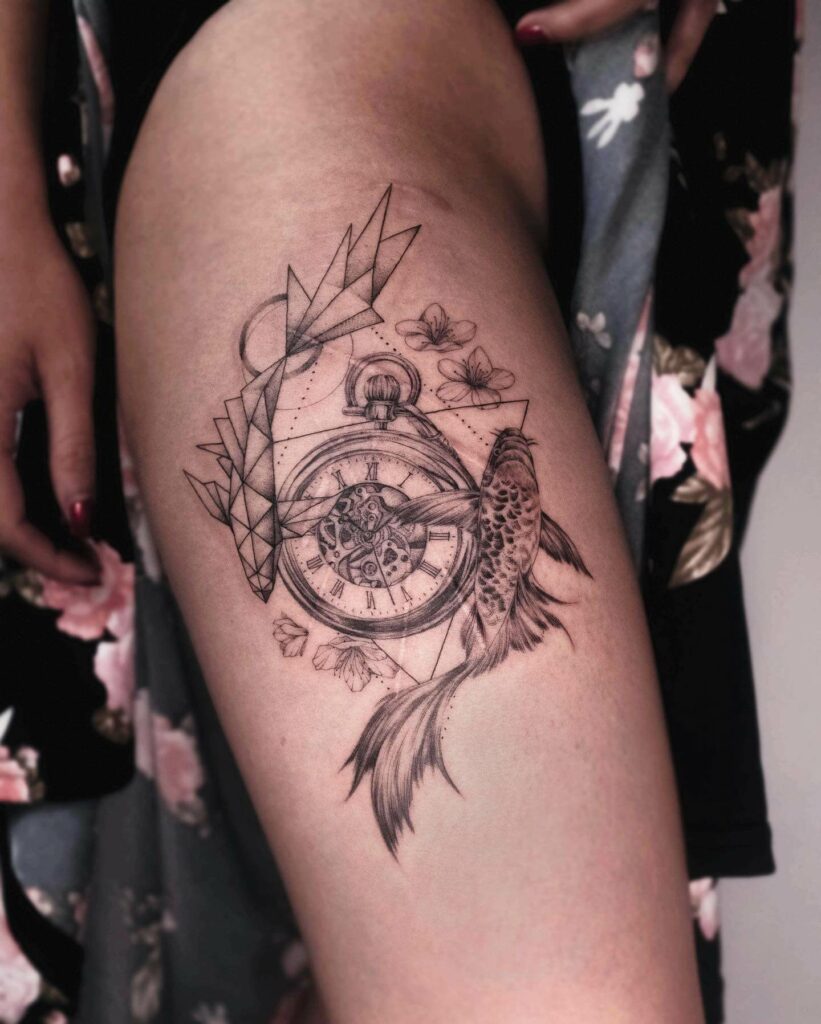 The Fish And The Pocket Watch Tattoo Of Strength And Bravery
