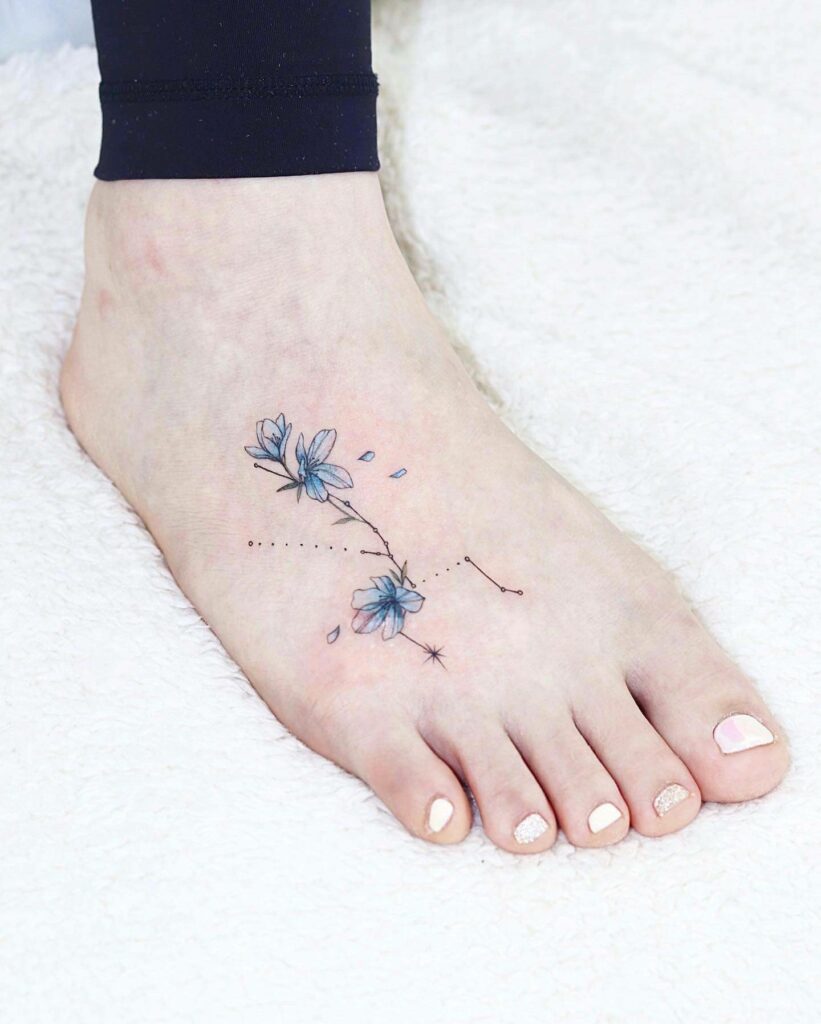 Delphinium And Constellation Watercolor Tattoo