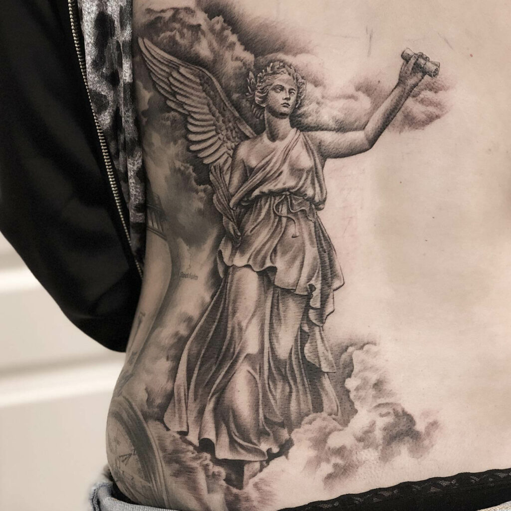 Statue Angel Tattoo Black Ink