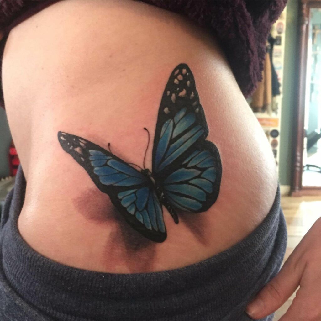 3D Butterfly Hip Tattoo