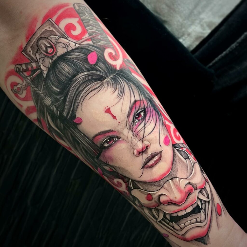 A Colourful Girl Samurai Design Tattoo