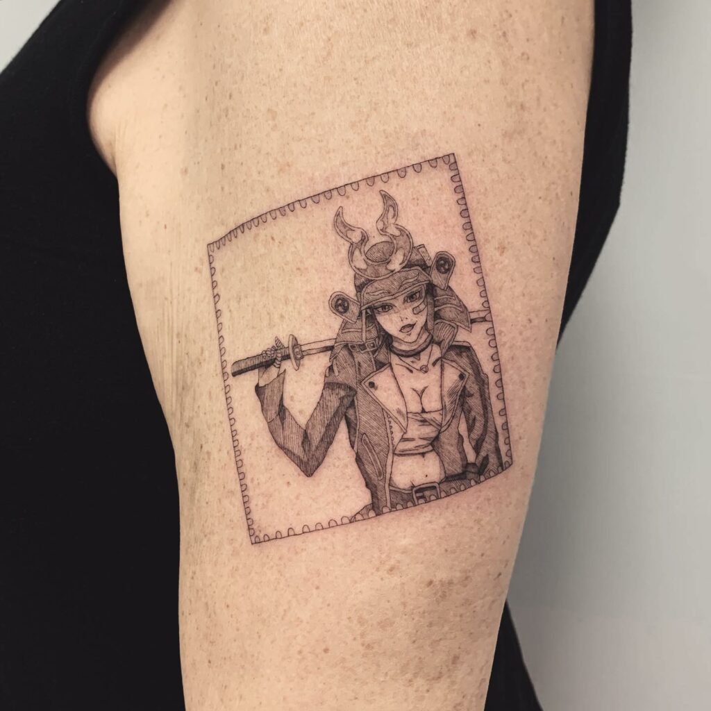 A Girl Samurai Stamp Pattern Tattoo