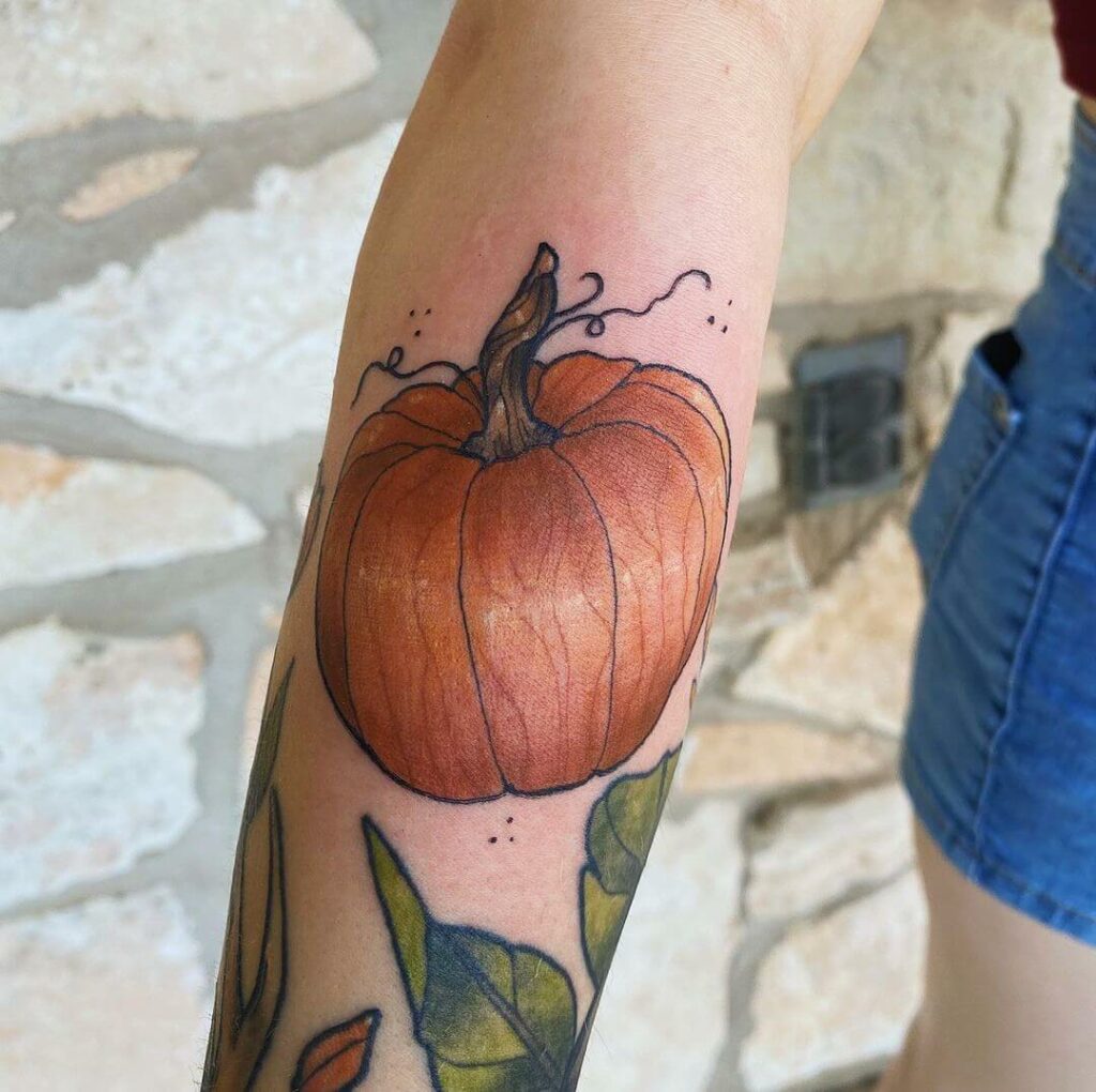 A Simple Colorful Pumpkin Tattoo