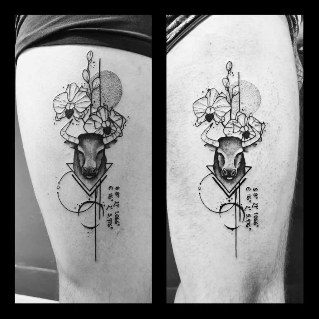 Abstract Taurus Tattoo With Other Designs