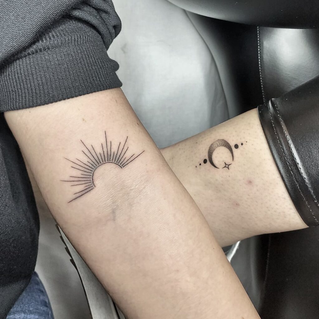 Sun and moon matching tattoos sun moon tattoo bestfriendtattoos  matching small minimalist  Subtle tattoos Beautiful small tattoos  Minimalist tattoo