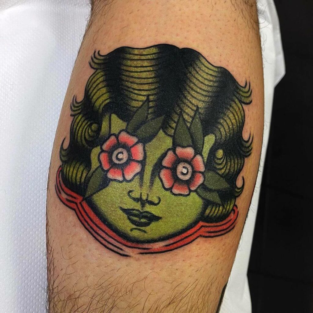 Alien Girl In American Traditional Tattoo Style