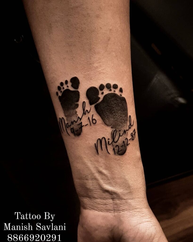 Amazing Baby Footprint Tattoo for Mother of Two