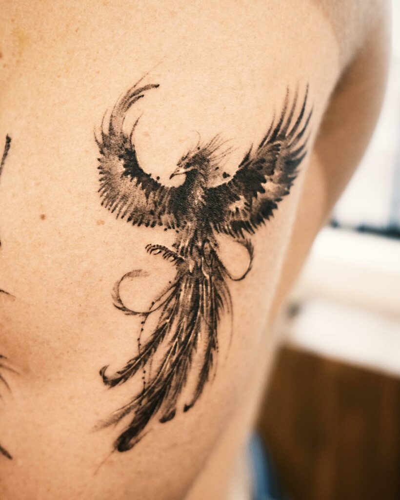 Amazing Black and Grey Cool Phoenix Tattoo