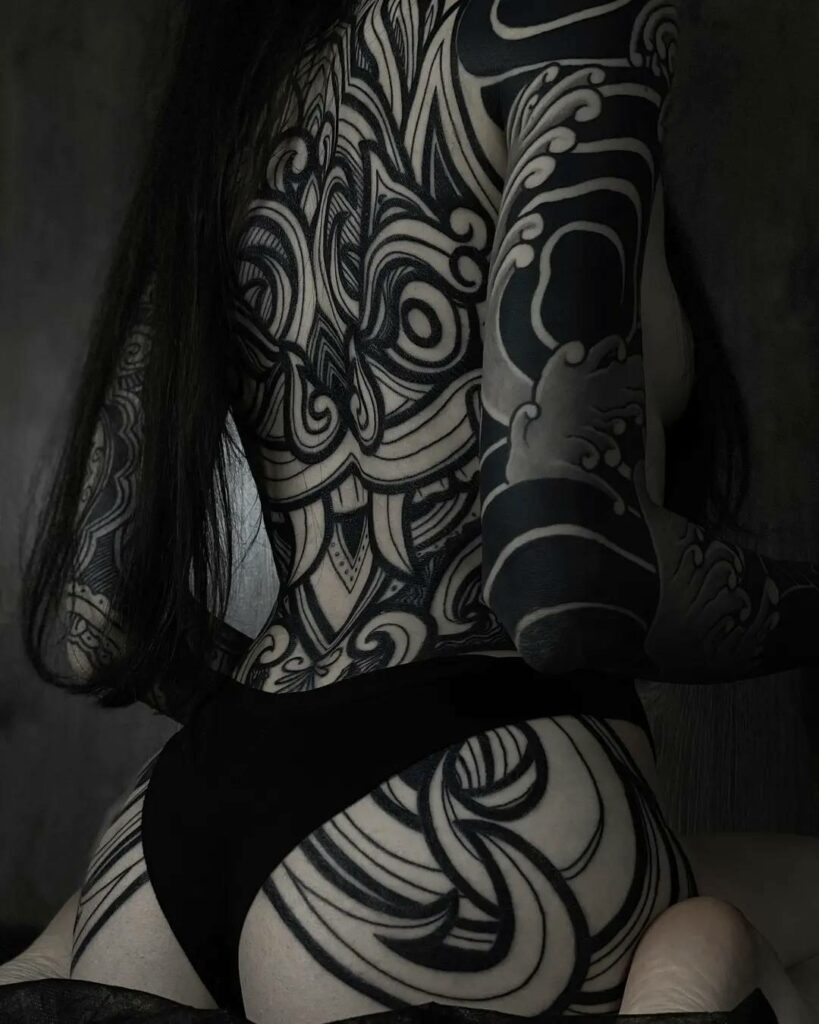 Amazing Dark Full Back Piece Tattoo