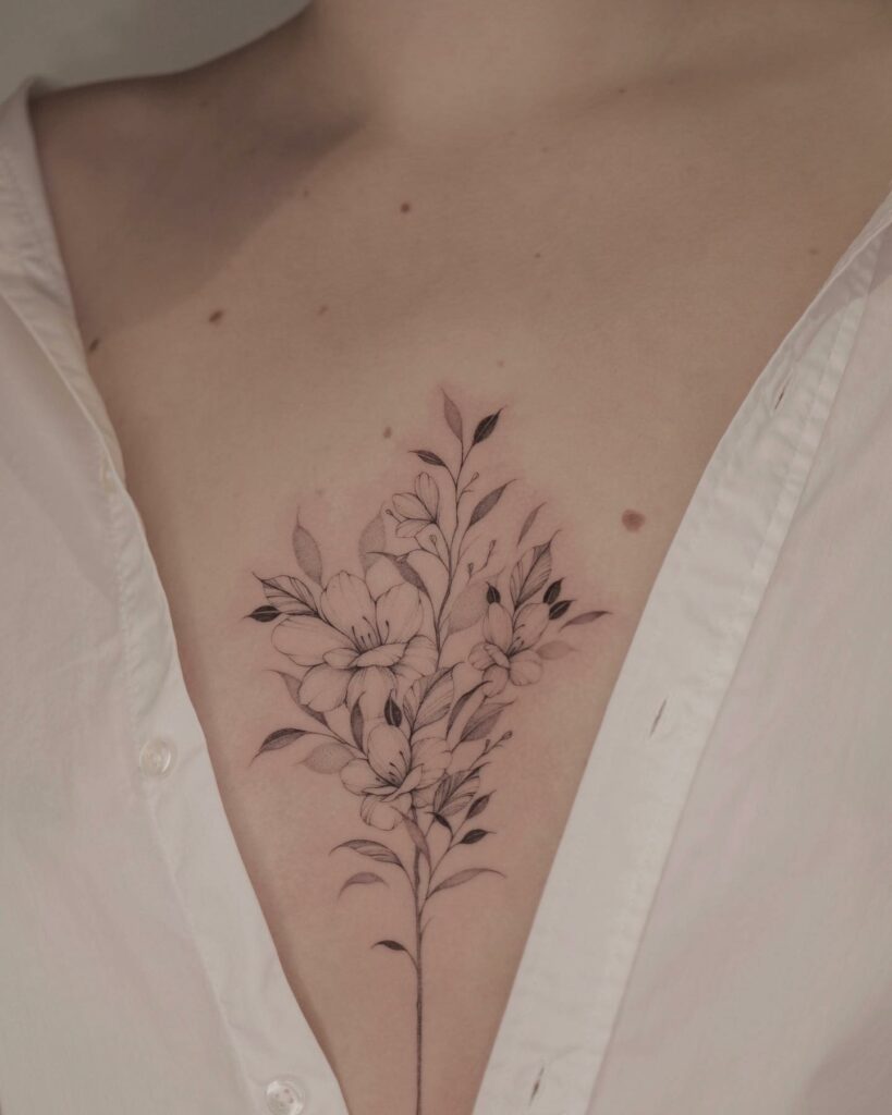 Floral Sternum  Tattoo Abyss Montreal