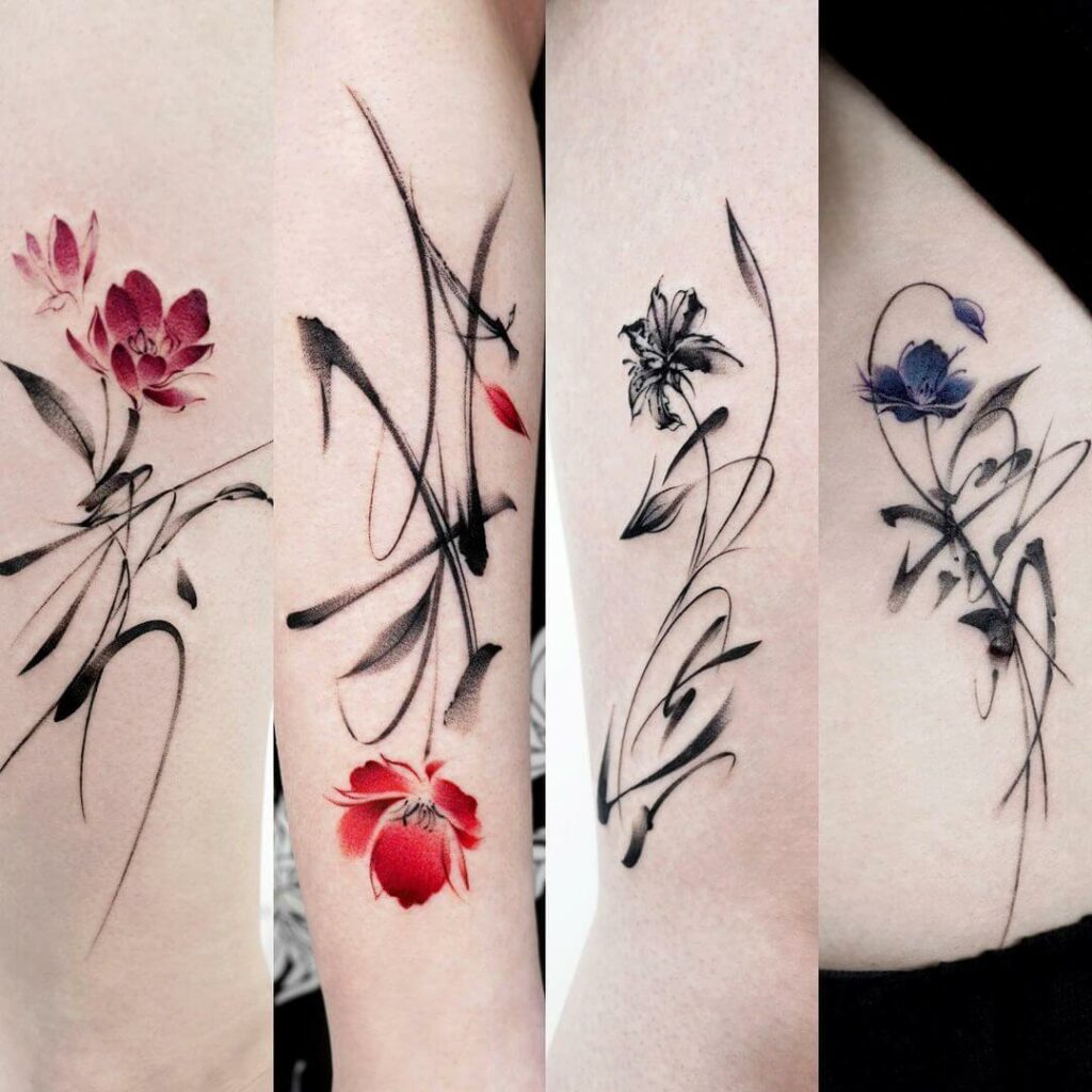 Chinese Calligraphy Flower Tattoo  INKVASION Tattoo Studio  SINGAPORE