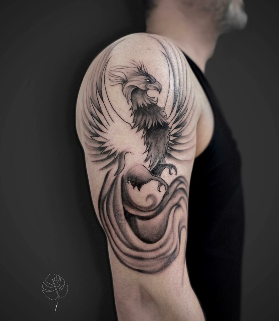 Arm band tattoo with phoenix design tattoo done at tattoobaba  blackandgreytattoo besttattooartist besttattooartistinjaipur  Instagram