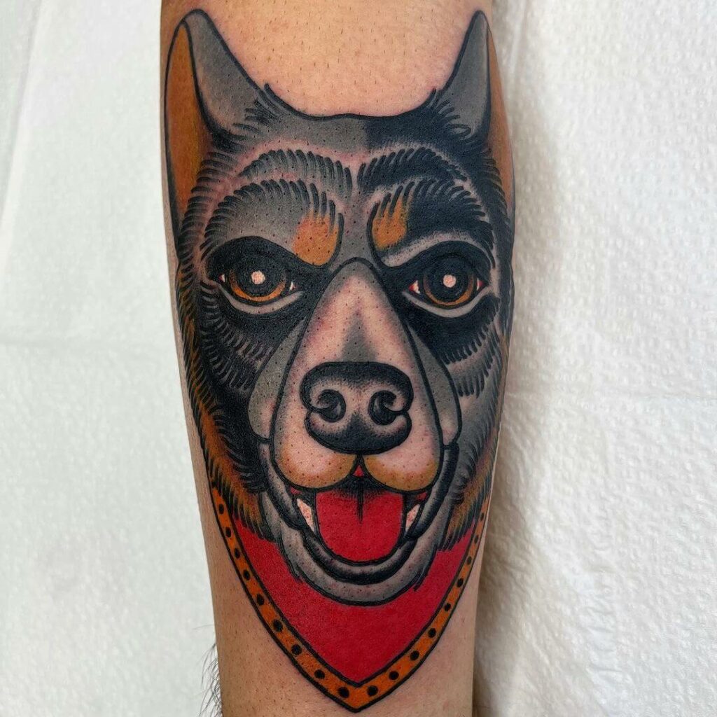 American Traditional Tattoo Style Dog Portrait