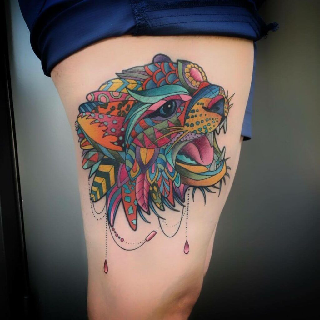 An Incredibly Intricate Colourful Tiger Tattoo