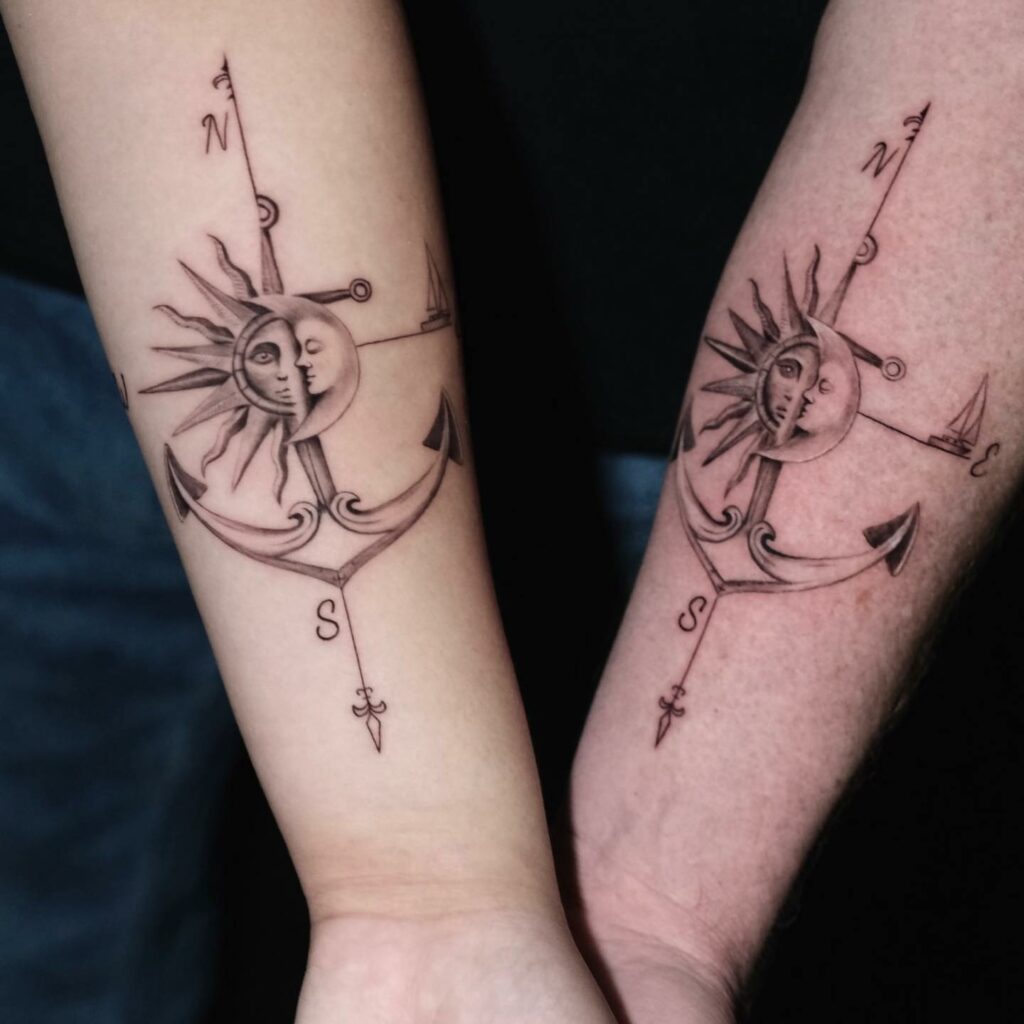 Anchor Sun And Moon Tattoo