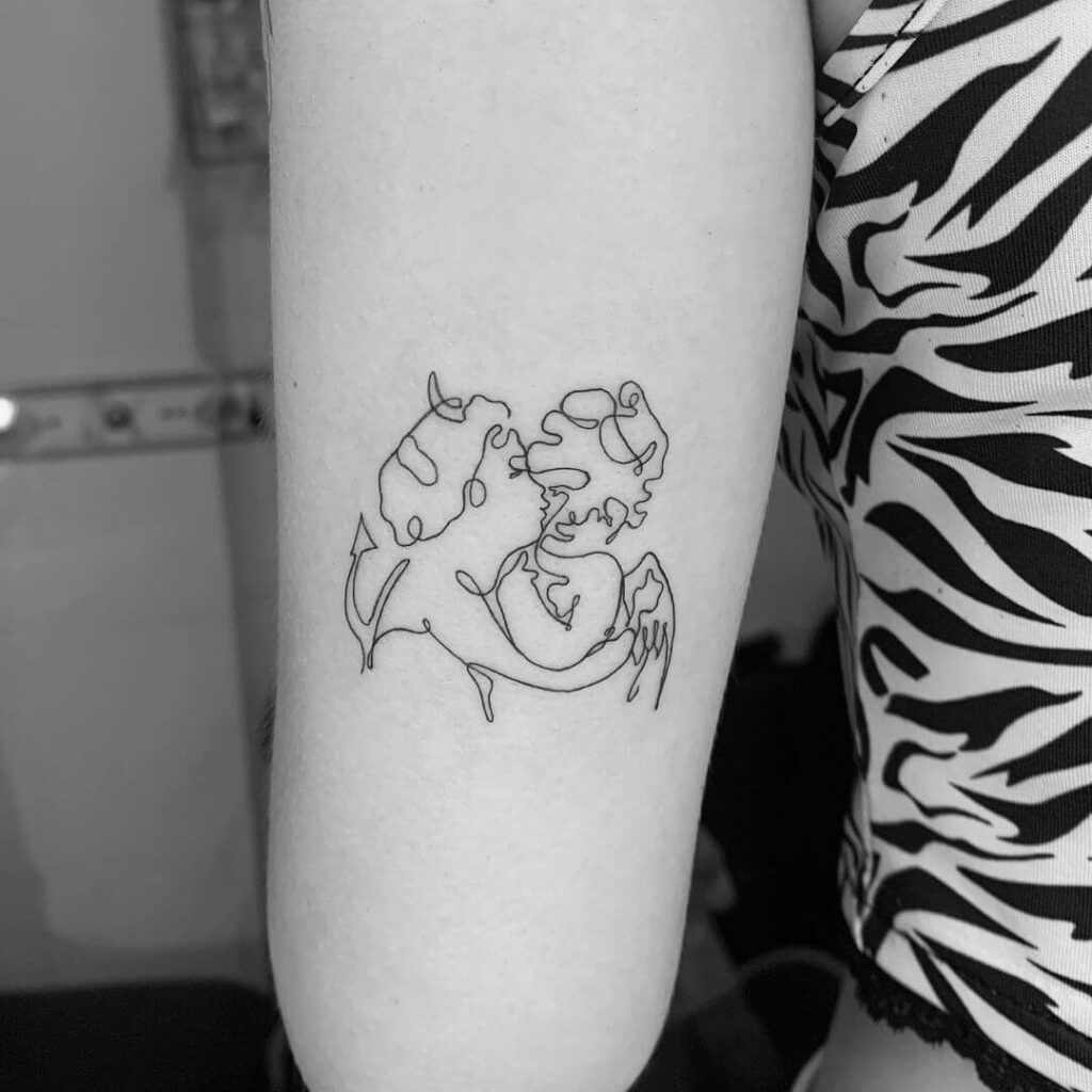 Angel And Devil Kissing Tattoos
