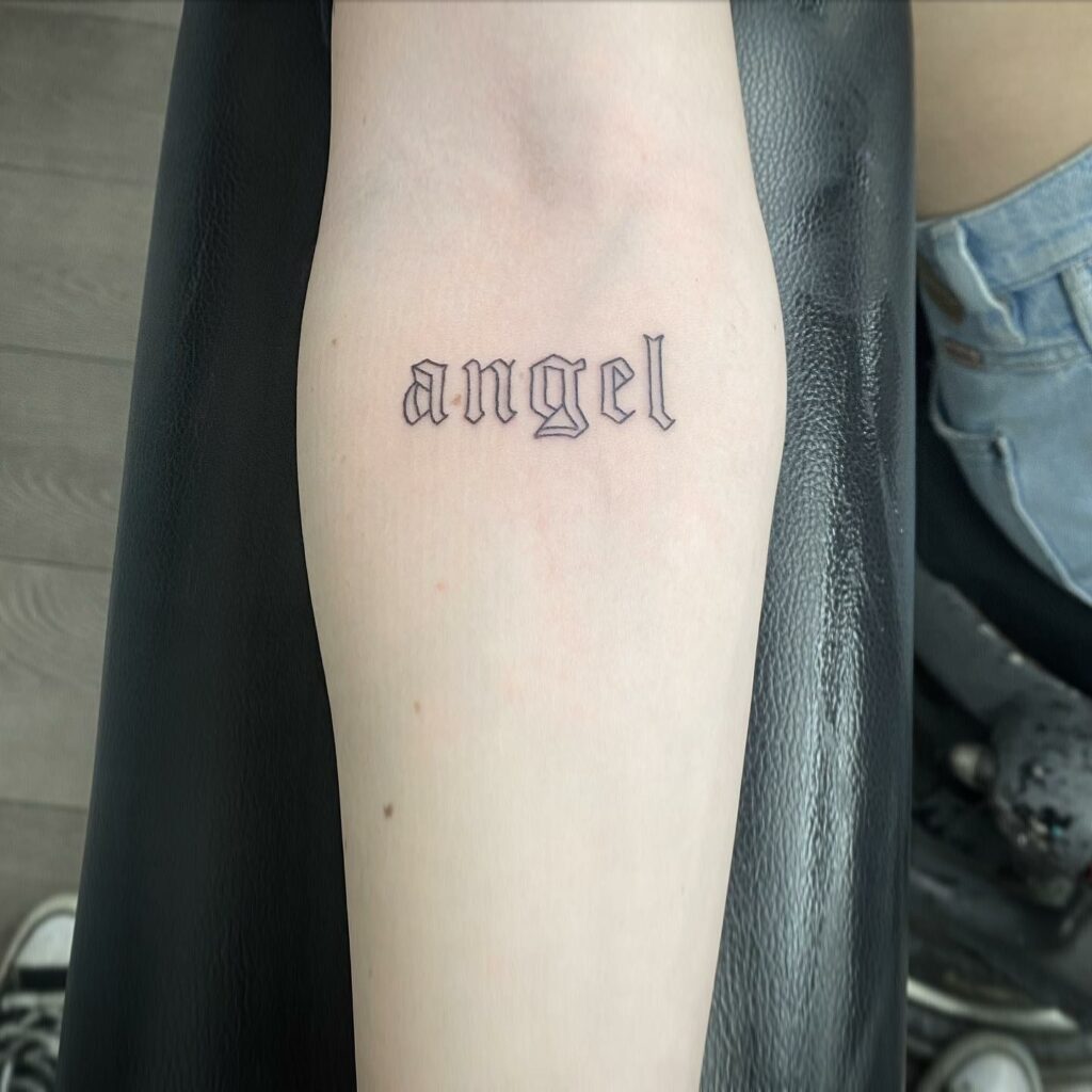 Angel Writing Outline Tattoo