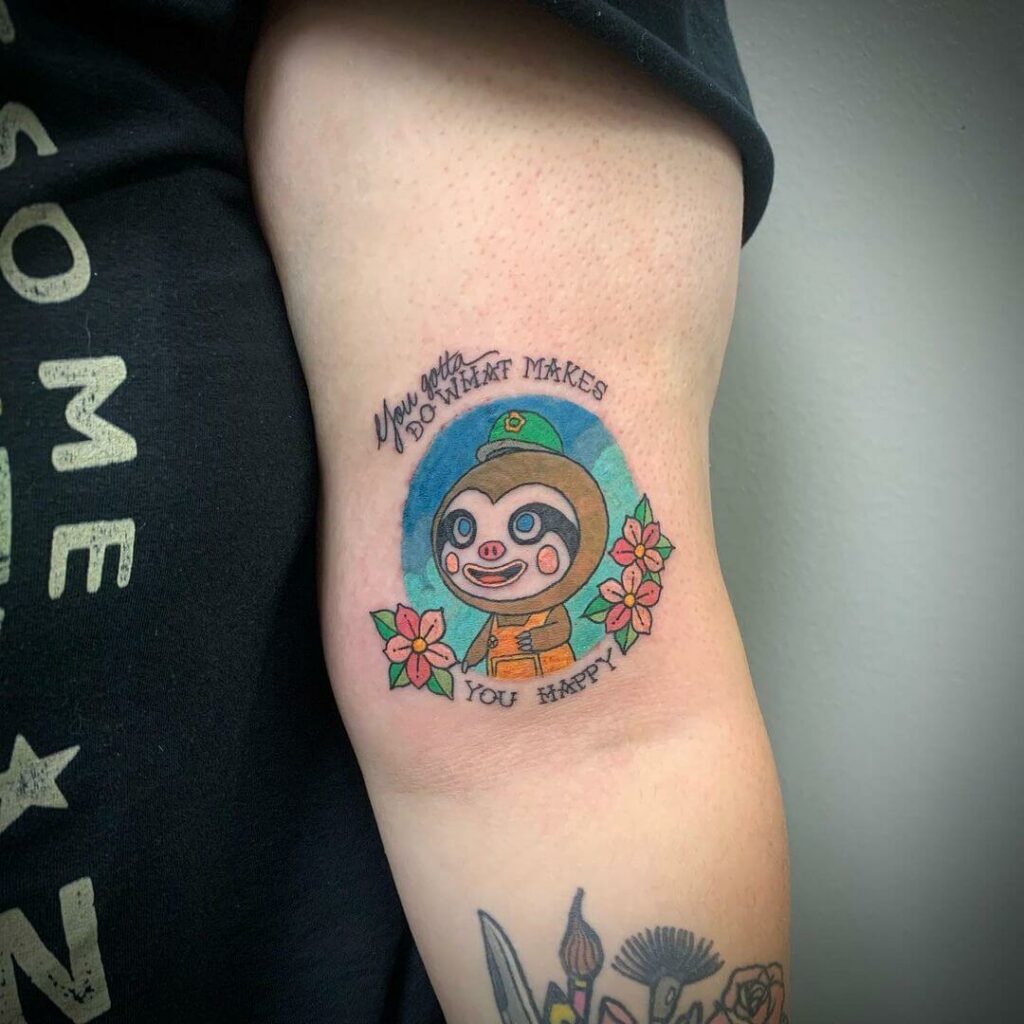 Animal Crossing halfsleeve art by uFlorJustFlor and tattoo done by Earl  at Body Armor Tattoo Kalamazoo MI  rtattoos