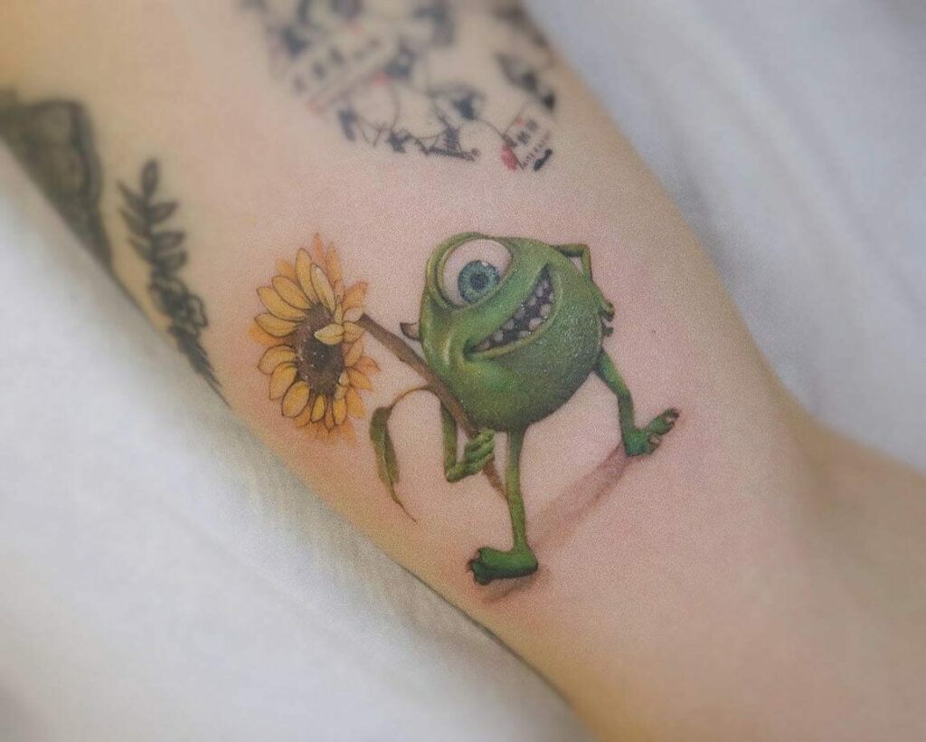 Animated Character And Sunflower Tattoo Ideas