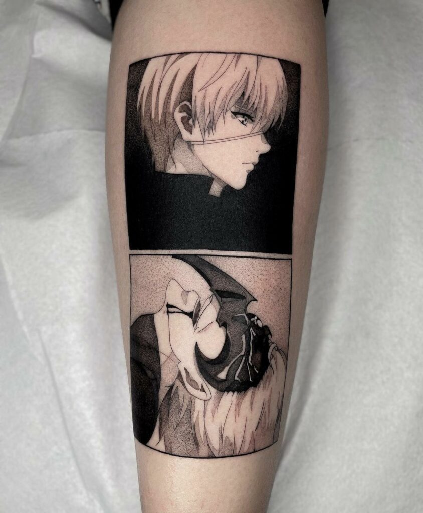 Anime Stencil Forearm Tattoo