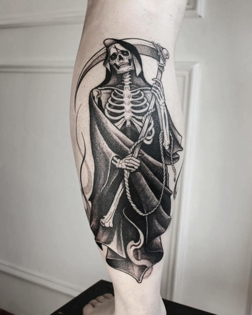 Cool Grim Reaper Stencil Tattoo