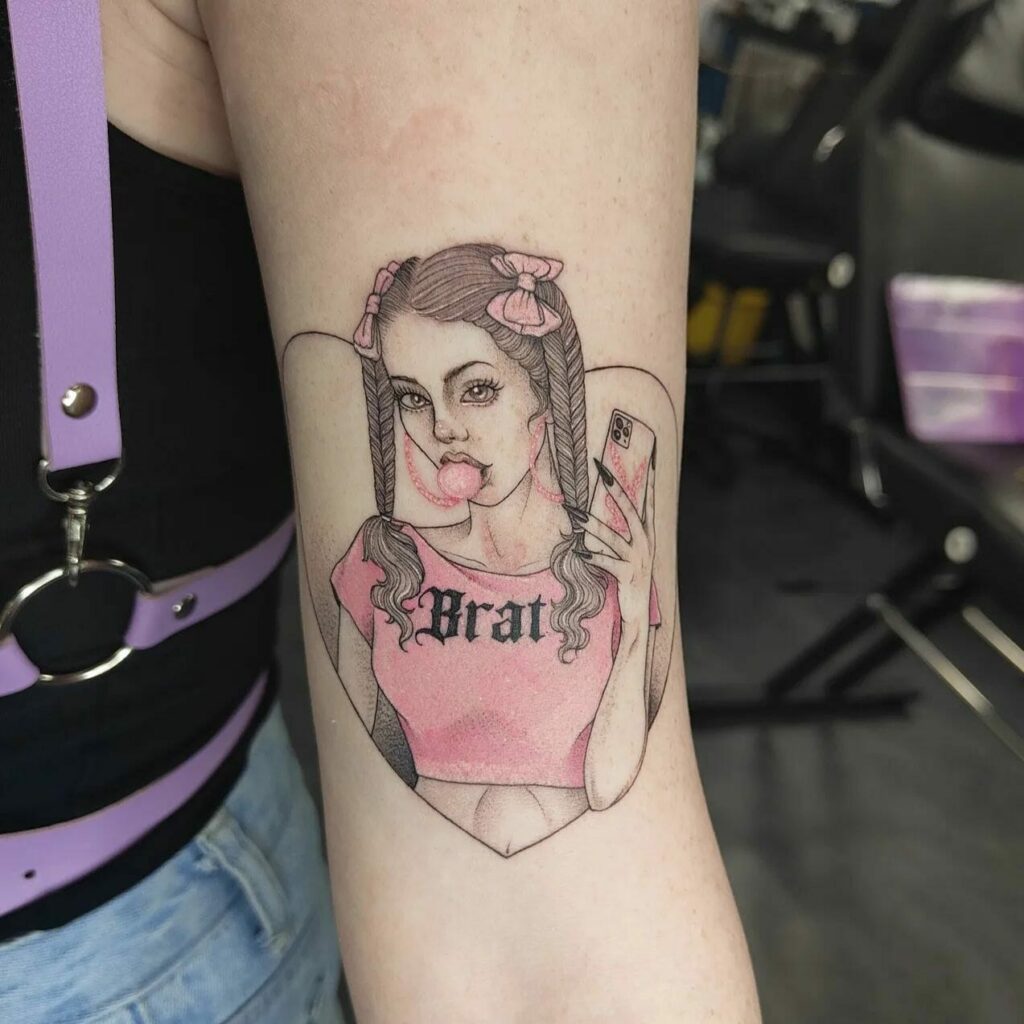 Cute Brat Girl Mirror Selfie Tattoo Designs