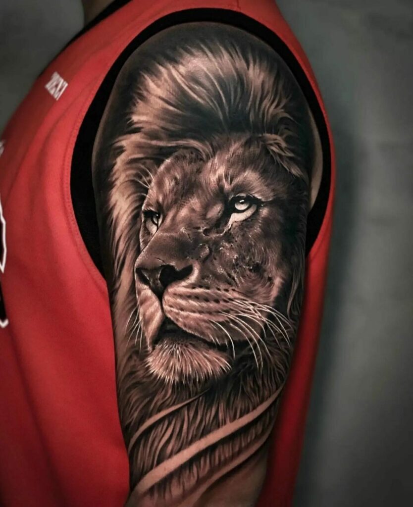 Realistic Brave Lion Tattoos For Men