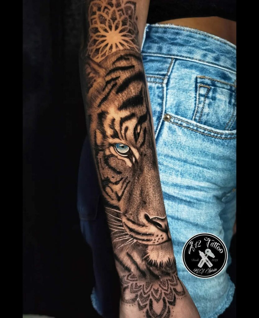 Full Sleeve Tiger Eyes Tattoo