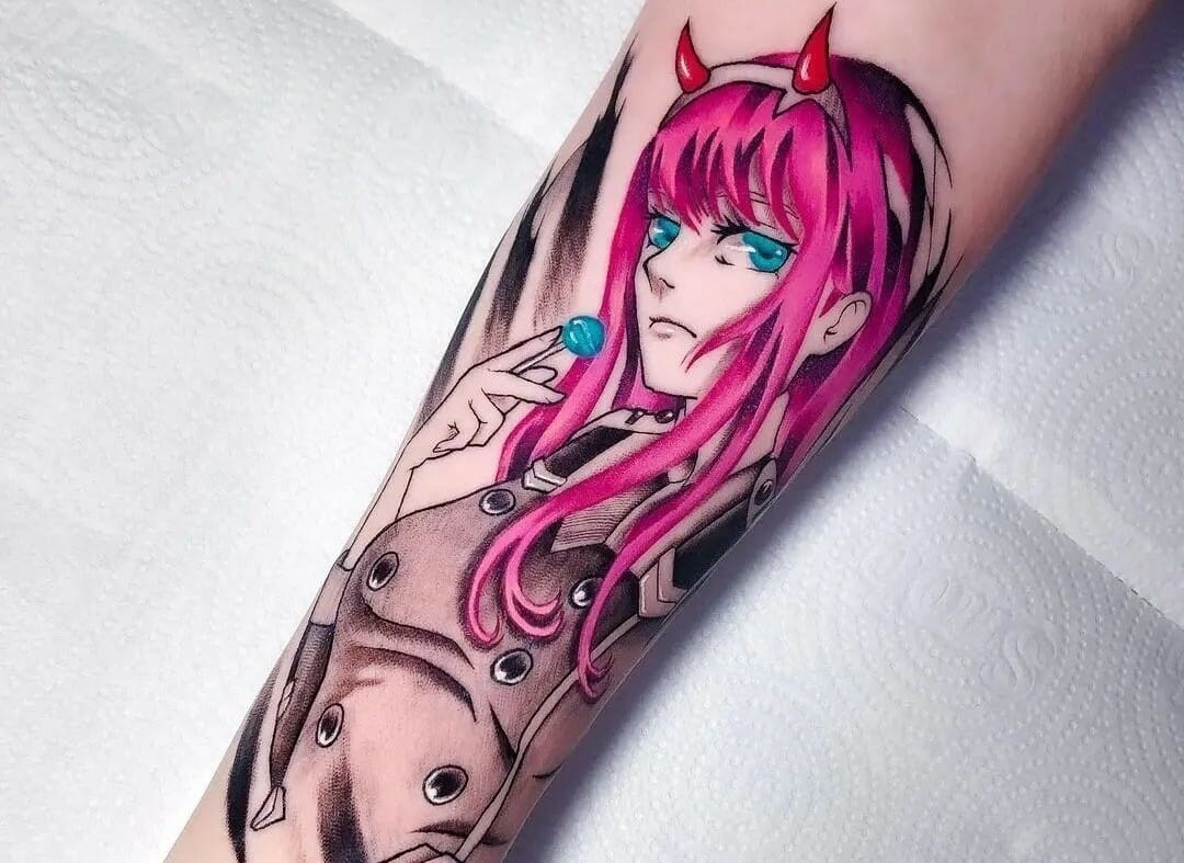 1ANIME TATTOO PAGE on Instagram Zero Two from DARLING in the FRANXX  done by vadiknevadik To submit your work use the tag animemasterink And  dont forget to share our