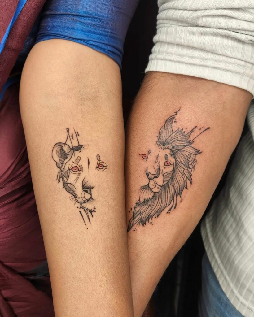 Half Lion Tattoo For Couples