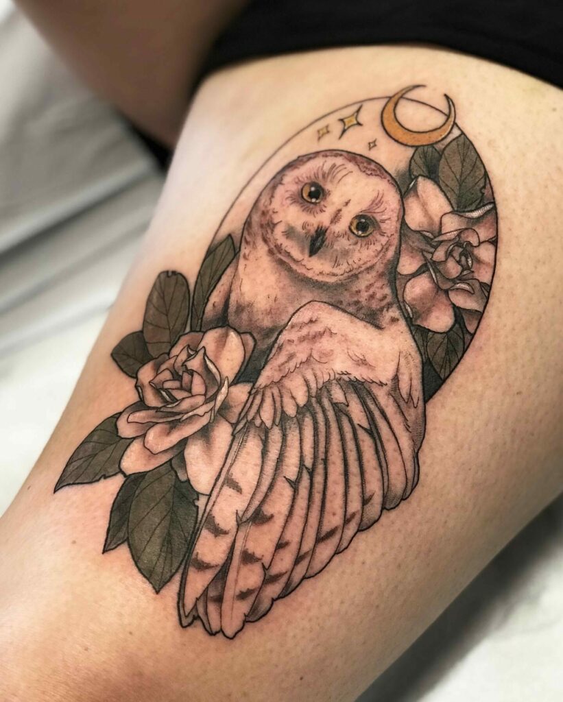 realistic barn owl tattoo