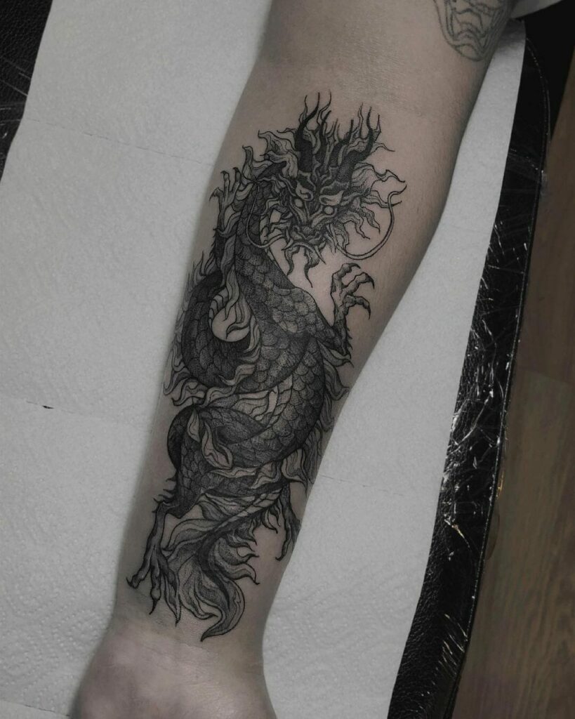 Black Tribal Dragon Half Sleeve Tattoo