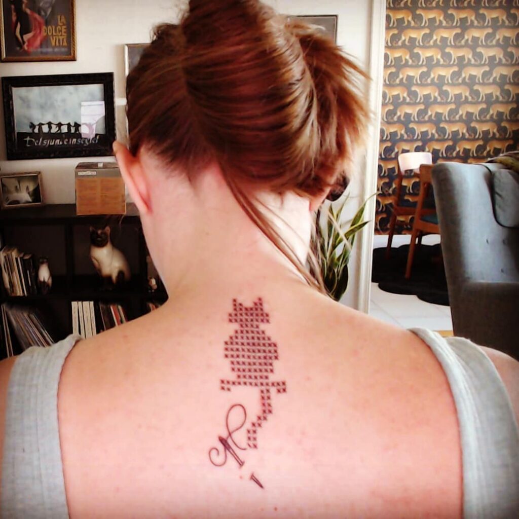 Awesome Designs For A Cross Stitch Tattoo At The Back Of Your Neck