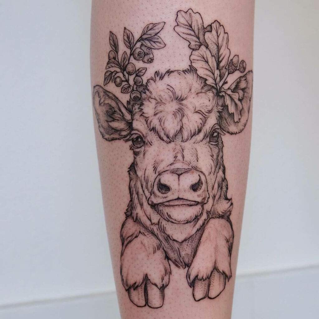 Baby Cow Fine Line Tattoo