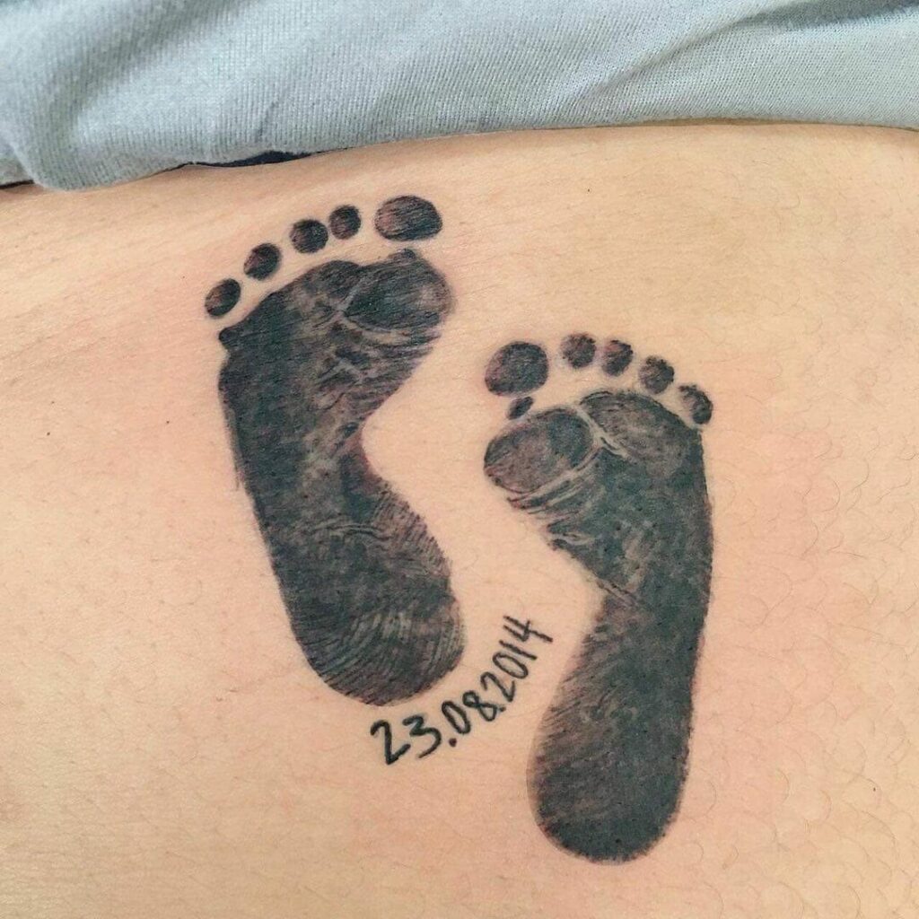 Baby Footprint With Birth Date Tattoo