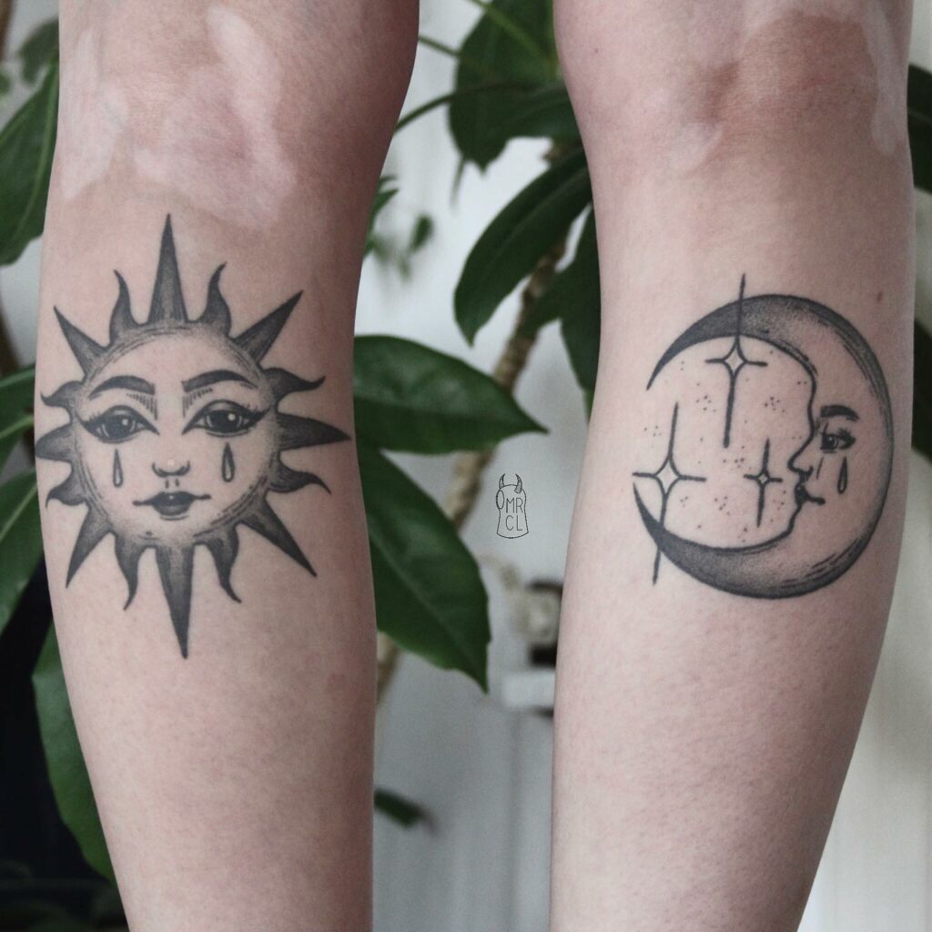 Back Of The Knee Sun And Moon Tattoo