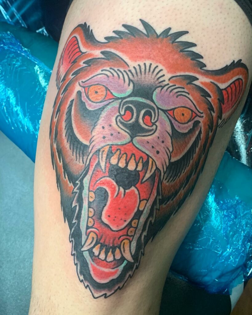 Bear Tattoo With Traditional Artwork