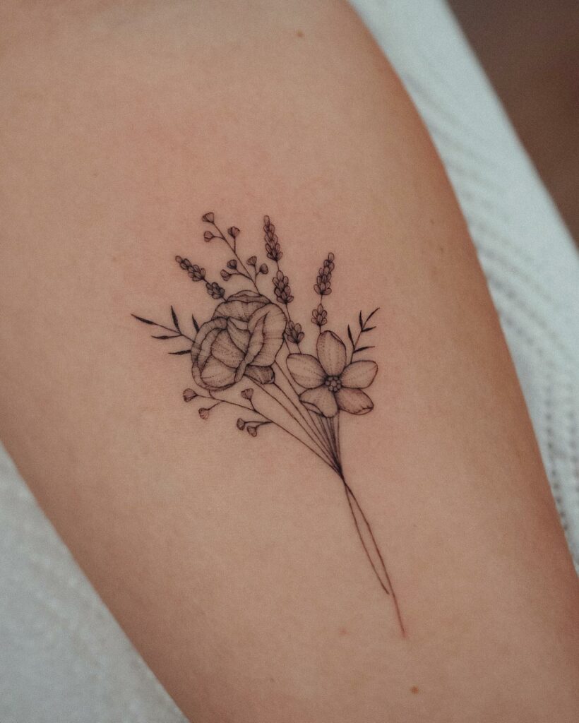 Beautiful Carnation Flower Bouquet Tattoo Designs
