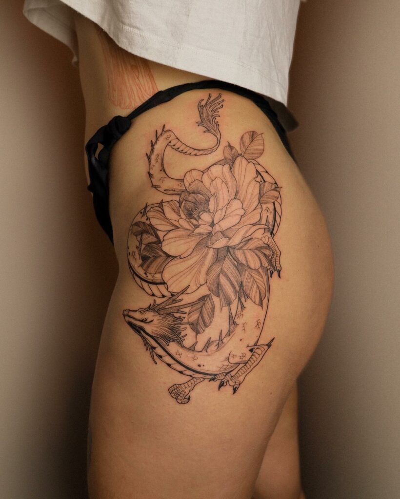 Beautiful Flower Petal Dragon Tattoo