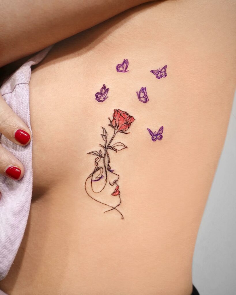Beautiful Girl Rose And Butterfly Tattoo