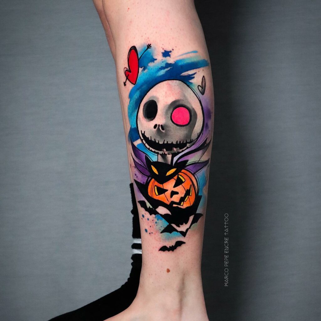 Beautiful Jack Skellington Watercolor Inspired Tattoos