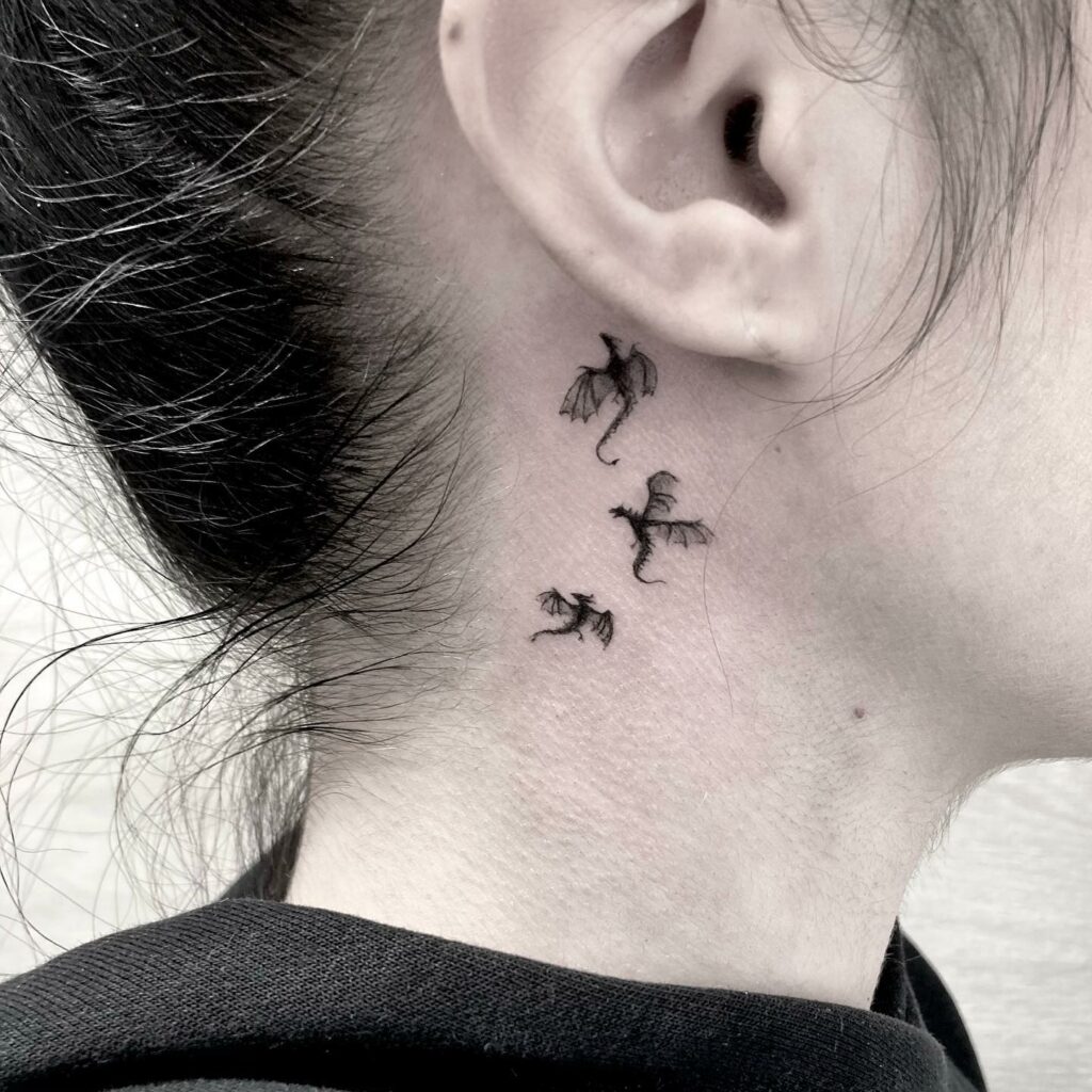 Behind The Ear Three Dragon Tattoos For Women