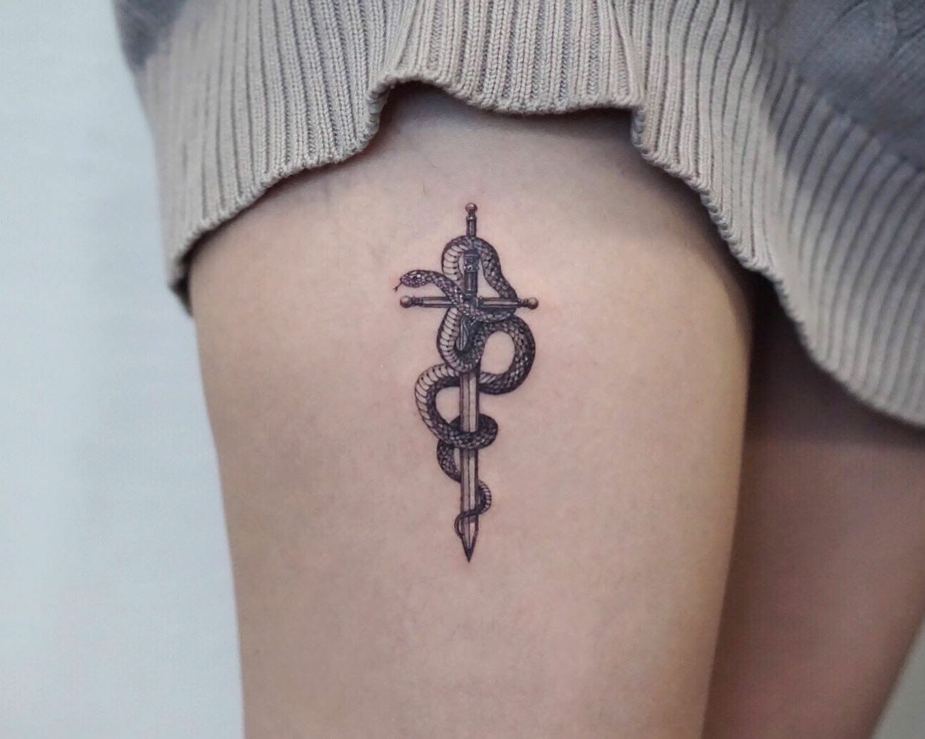 Cross With Snake Tattoo