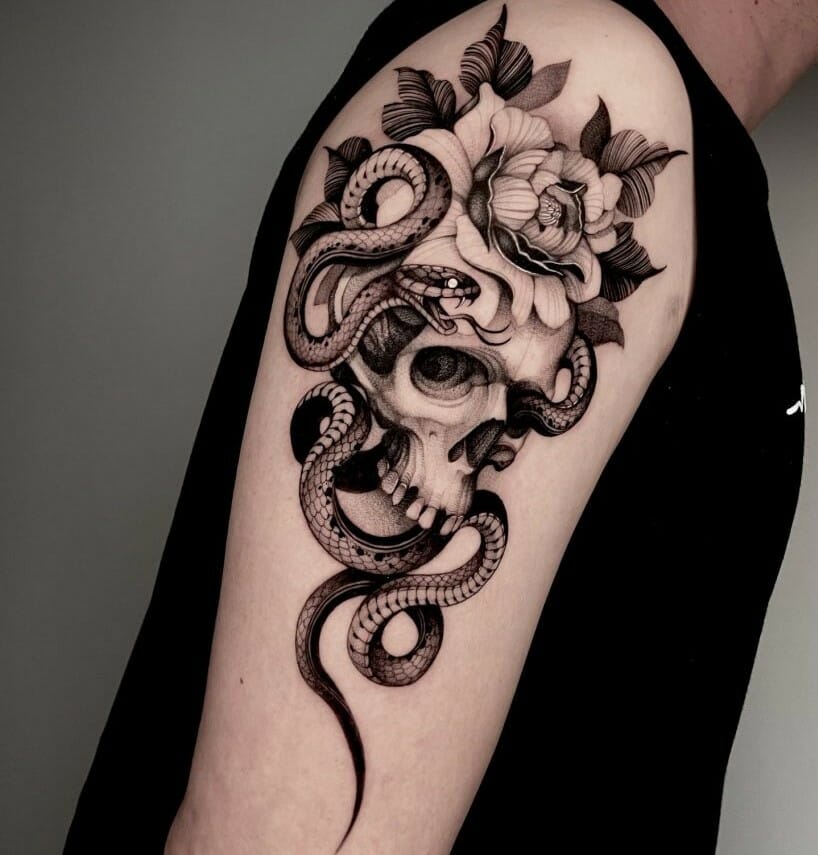 Tattoo uploaded by Emma Raine Tattoo  Illustrative snakes and flower design  delicate snake flowers  Tattoodo