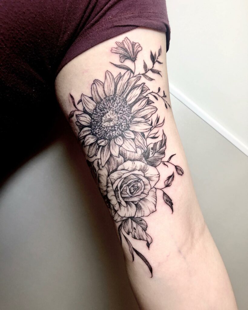 Black and Grey Flowers Tattoo by Dimas Reyes TattooNOW