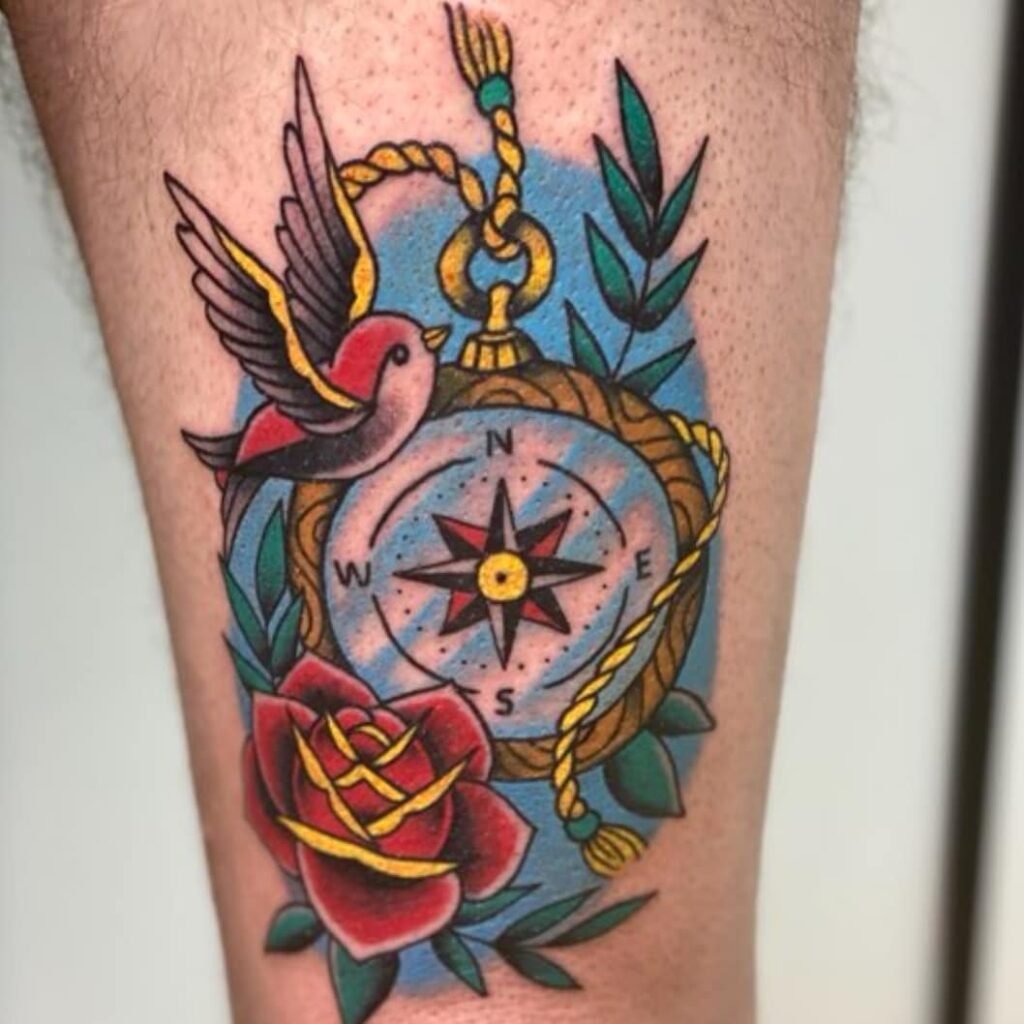 Bird And Compass Tattoo