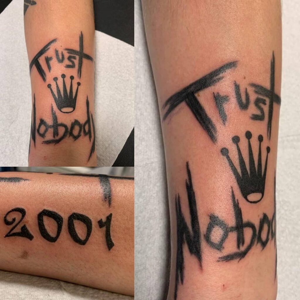 Black 2001 Tattoo Work With Quote