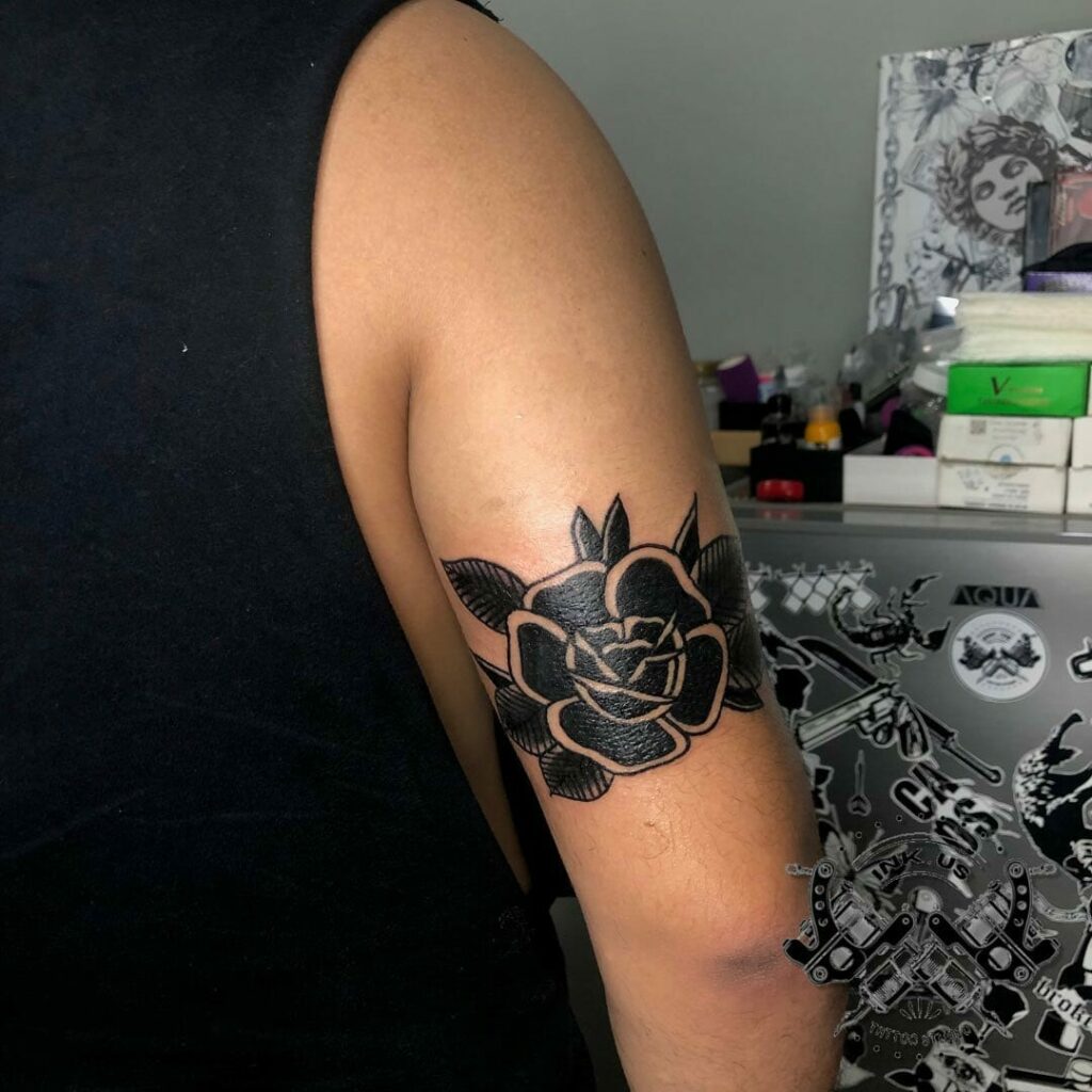 Black American Traditional Rose Tattoo